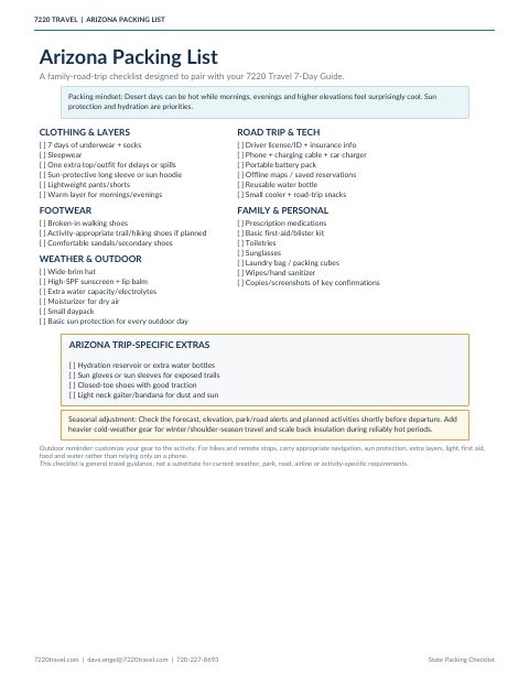 Cover of Arizona Packing List