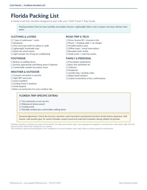 Cover of Florida Packing List