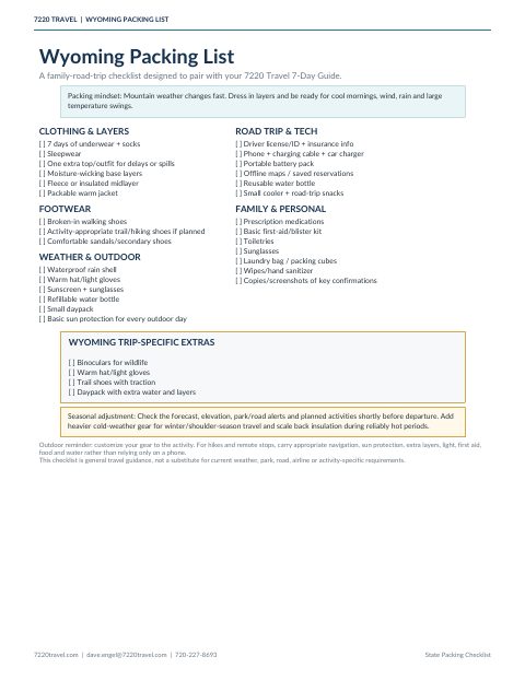 Cover of Wyoming Packing List
